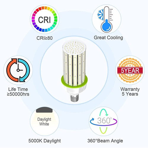 100W LED Corn Light Bulb E39 Large Base For Shoebox Wall Pack Fixture 5000K 480V - Picture 7 of 19