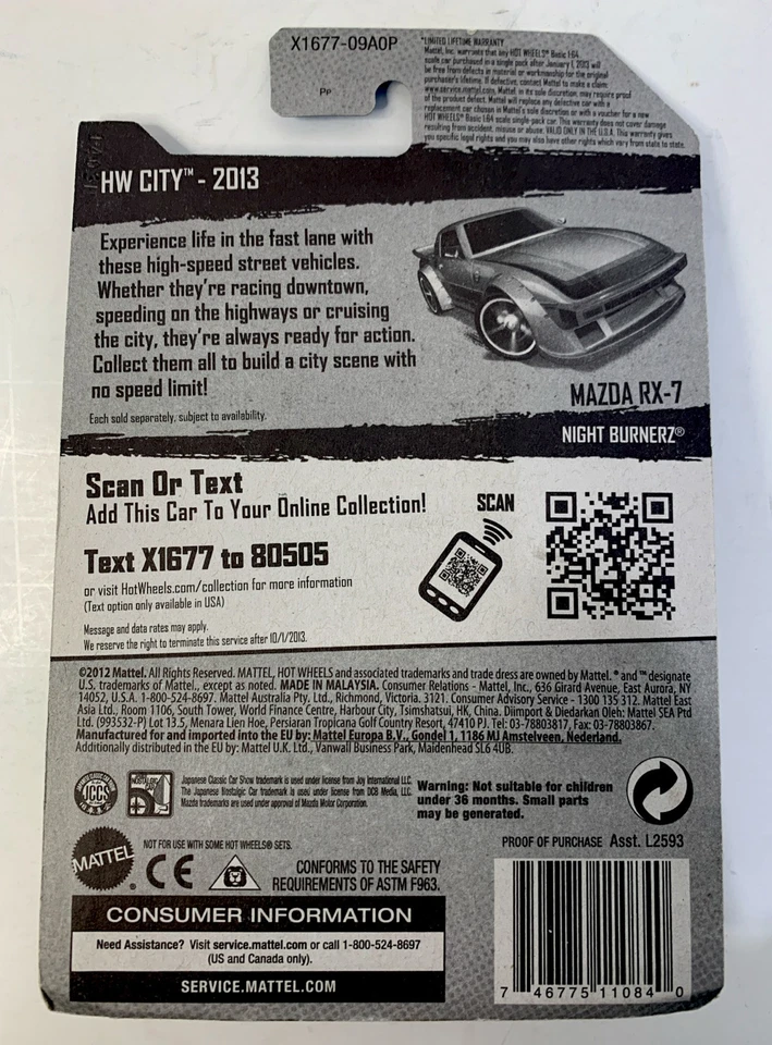 ¡¡Error Hot Wheels Mazda RX-7!! Tarjeta larga de plata Treasure Hunt HW City 22/250 Foto 2 de 4