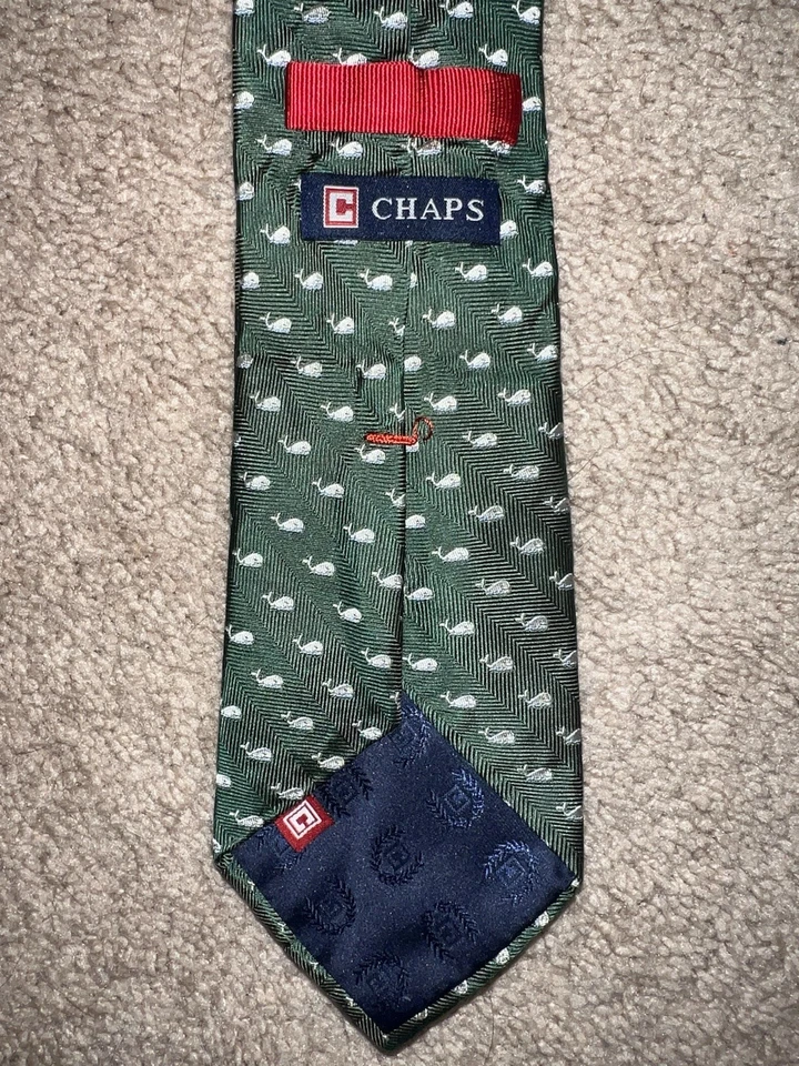 "Corbata Chaps verde ballena 100 % seda estampado náutico preppy clásica 3,75""" Foto 2 de 4