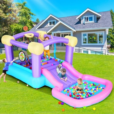Pink Inflatable Bounce House with Ball Pit and 50 Ocean Balls Water Slide Bouncy