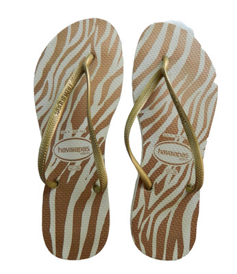 Havaianas Slim Gold Metallic Animal Tiger Print Flip Flops Sandals Women Size 9