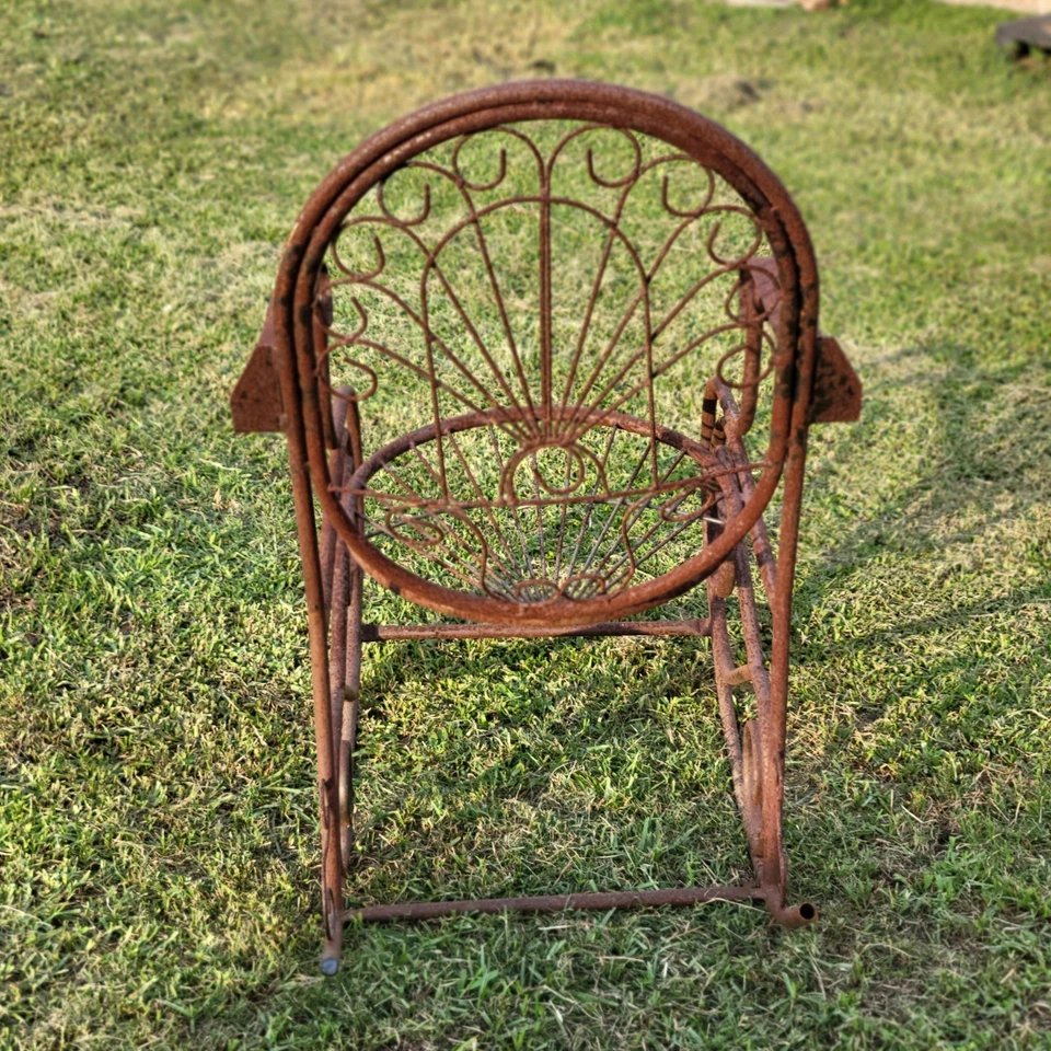 Vintage Wrought Iron Metal Green Rocking Chair Patio Furniture Rocker - Image 3 of 4