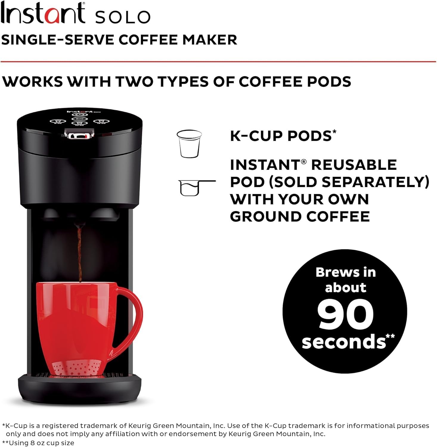 Instant Solo Single Serve Coffee Maker, From the Makers of Pot, K-Cup Pod, Black