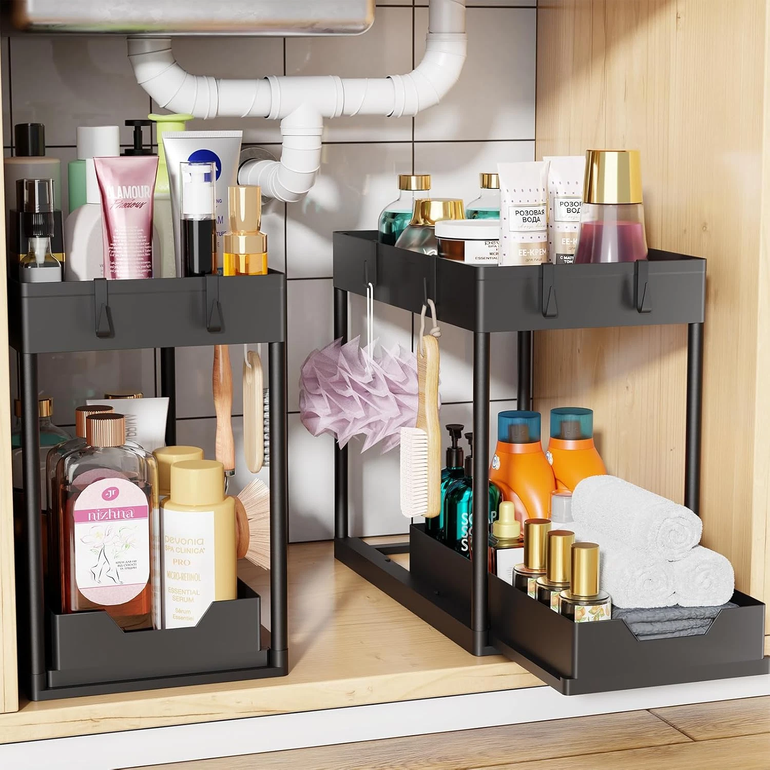 2 Pack Under Sink Organizer Pull Out Sliding Storage Shelf for Kitchen Bath
Opens in a new window or