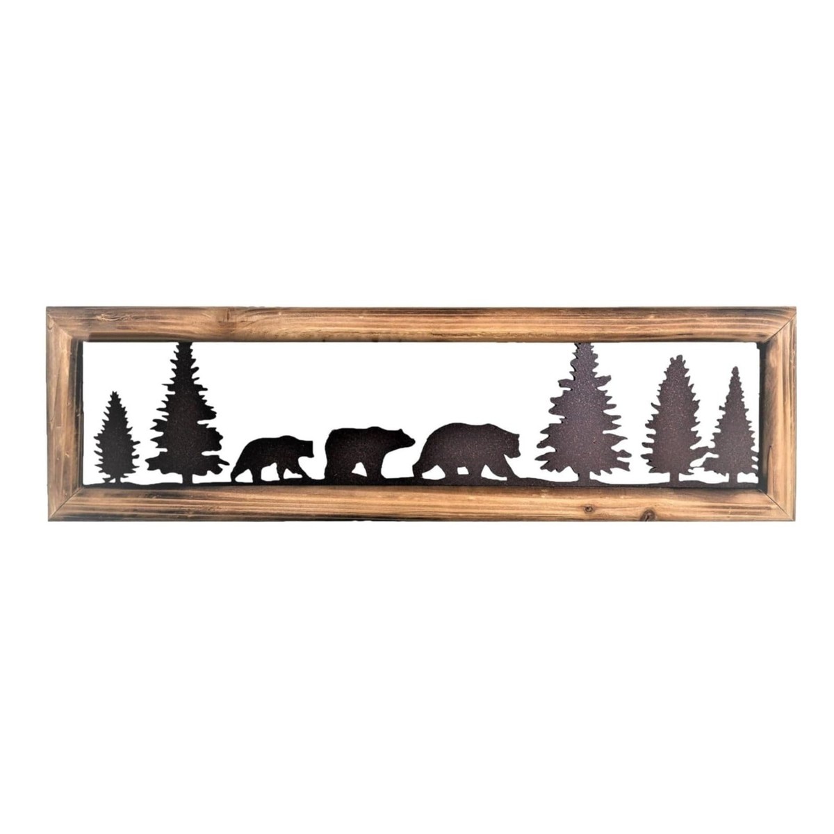 Metal Bear Forest Wall Art - Rustic Wildlife Decor, Iron Bear Silhouette Sign, Nature Themed Living Room Or Bedroom Decor