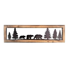 Rustic Wood Frame Woodland Bear Metal Cut Wall Art Cabin Lodge Wall Decor Gift