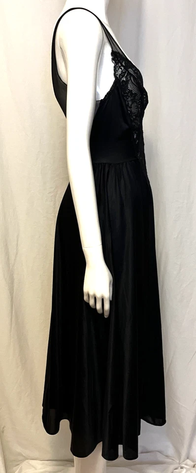 Vintage Black Olga Nylon Nightgown Sz. M Style#91140 Ballet Length Lace Bust - Image 3 of 4