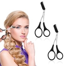 2 Pcs Eyebrow Trimmer Scissors with Comb Makeup Tool for Women Men