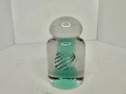 HTF Vintage MCM Blenko Glass 68D Air Twist Paperweight In Sea Green / Crystal