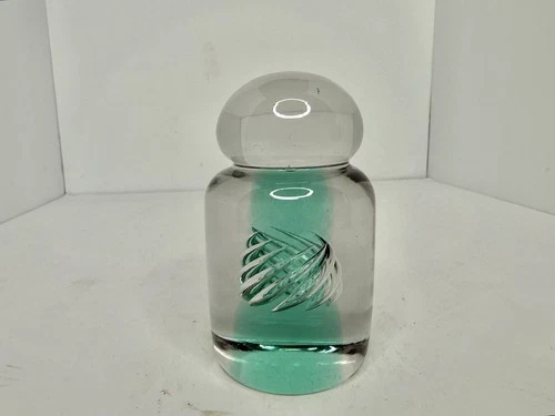 HTF Vintage MCM Blenko Glass 68D Air Twist Paperweight In Sea Green / Crystal