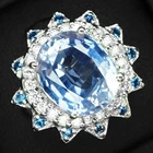 Exquisite Light Blue Tanzanite 7.16Ct 925 Sterling Silver Handmade Halo Rings