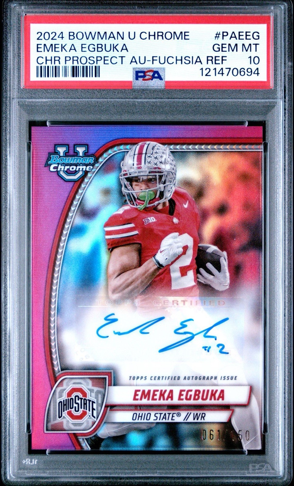 2024 Bowman Chrome University Football Emeka Egbuka Auto Fuchsia /150 Ohio State