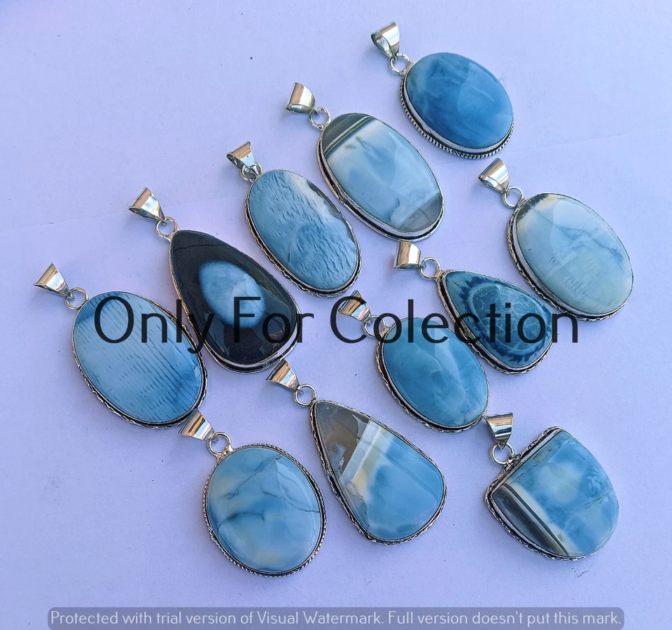 Lote de colgantes de piedras preciosas de ópalo azul delicado enchapado en plata de ley 925 joyería de moda Foto 2 de 2