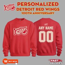 Personalized Detroit Red Wings Hockey Numbers  Name Sweatshirt - Full Size