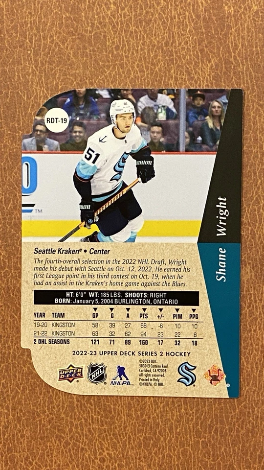 2022-23 Upper Deck Ser. 2 Rookie Tribute Die Cuts Shane Wright #RDT-19 Red (RC) - Image 2 of 2