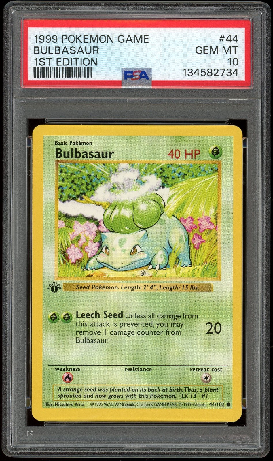 1999 Pokemon Base Set 1st Edition Bulbasaur Card #44 - PSA 10 - (13 CERT)