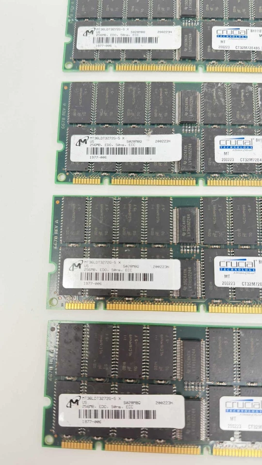 4 x Crucial MT36LDT3272G-5X Memory Ram 256MB EDO 50ns ECC - Image 2 of 4