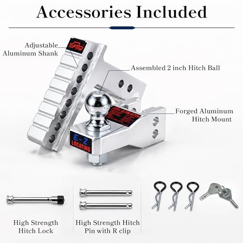Adjustable Aluminum Ball Mount, 6-inch Drop Hitch for 2-inch Hitch Receivers, - Picture 5 of 7