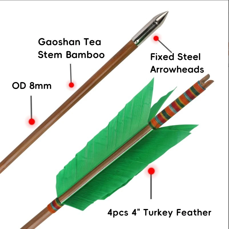 6/12Pcs Bamboo Arrows 33" Flu Flu Feathers Longbow Recurve Bow Archery Hunting - Image 3 of 4