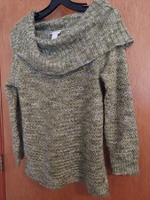 Chicos Sweater size 0 Cowl shawl neck Mohair blend sparkle EUC 3/4 sleeve greens
