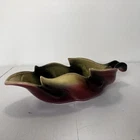 hull pottery leaf shaped planter/bowl 78 burgundy and green drip glaze