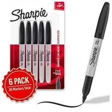Sharpie Permanent Marker Fine Point Black 5-Count Blister - 6 PACK