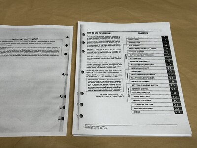 Printed Official Service Shop Repair Manual 1985 1986 Honda