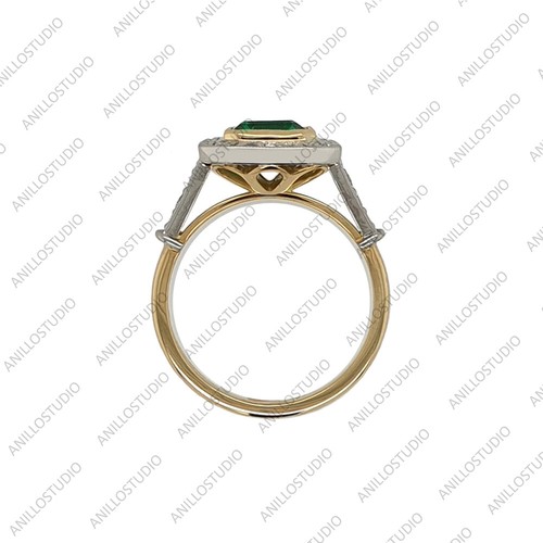Octagon Emerald & Diamond Halo Engagement Ring 925 Sterling Silver Art Deco Ring - Picture 4 of 5