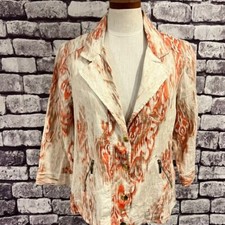 Chico's NWT Coral  Beige V-Neck Snap Close Jacket Size L 100 Linen