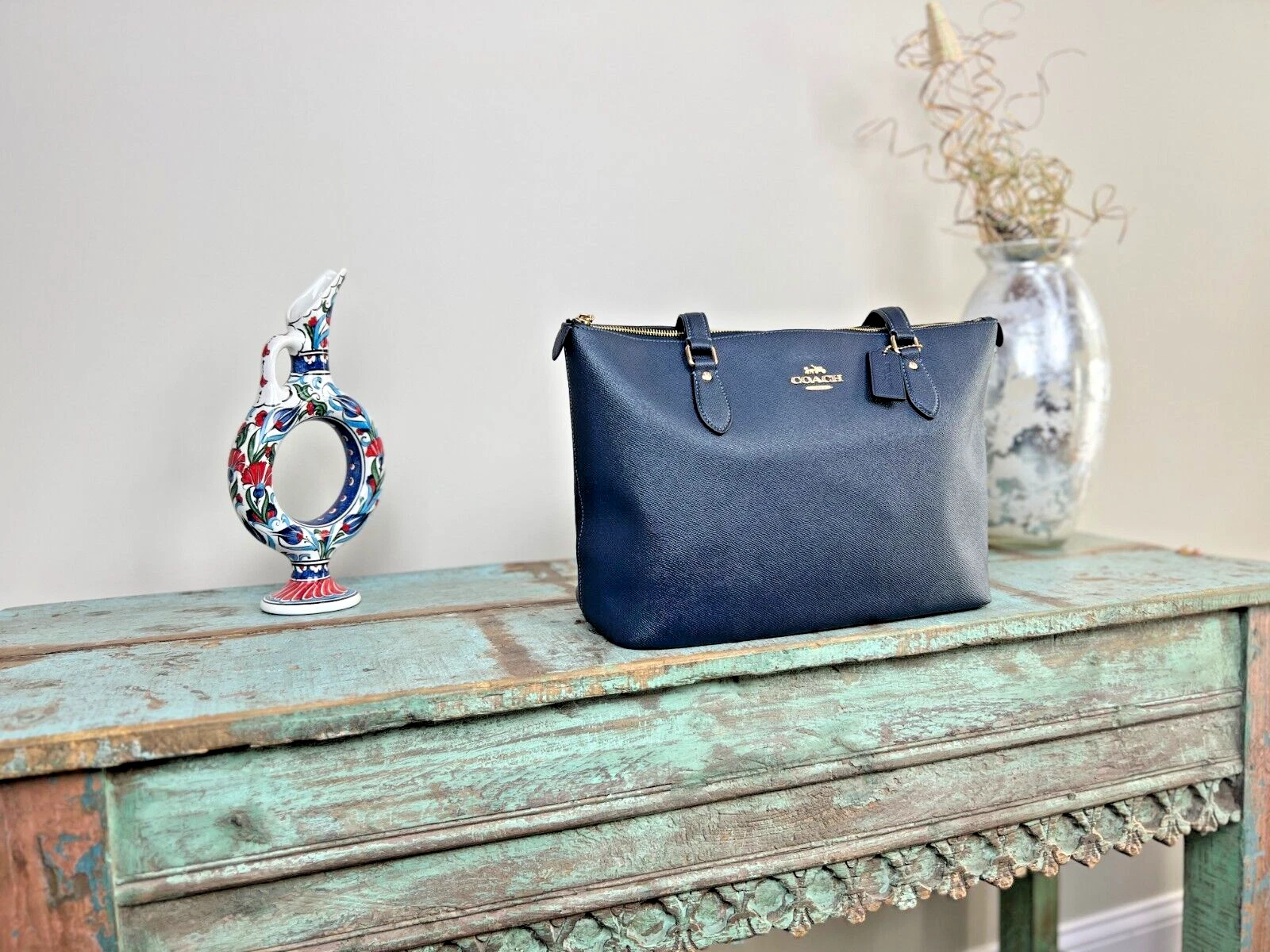 Borsa Coach CH285 Gallery in pelle blu notte nuova con etichetta