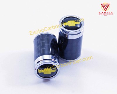 Chevrolet Gold Logo Fiber Tire Valve/Stem Caps Black Bkgrd