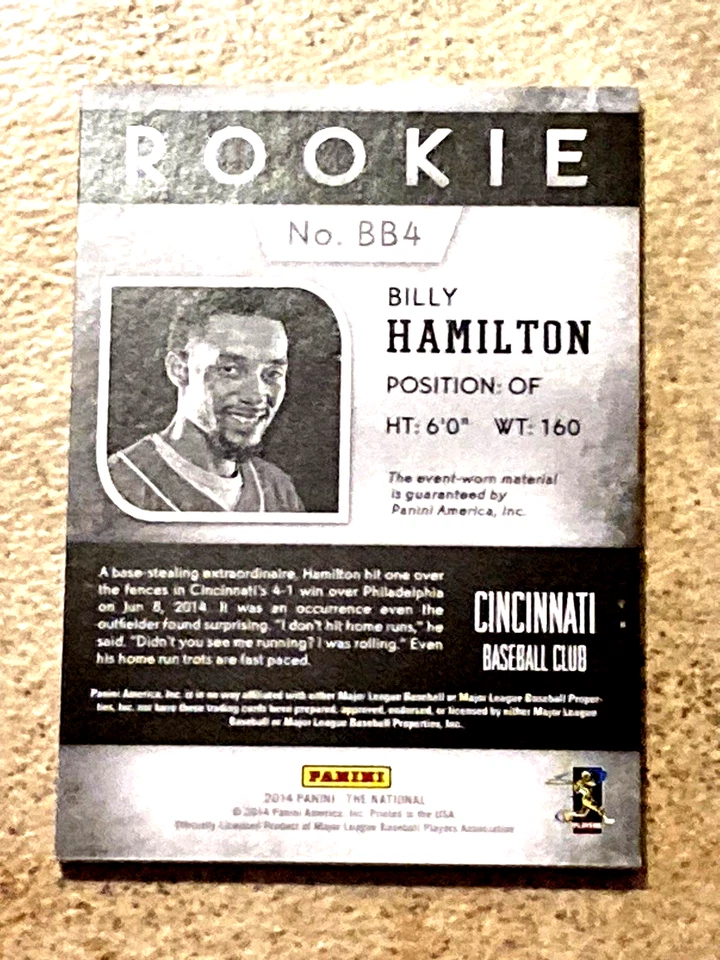 2014 Panini-The National Billy Hamilton evento-material usado radiocontrol #bb4 rojos Foto 2 de 2