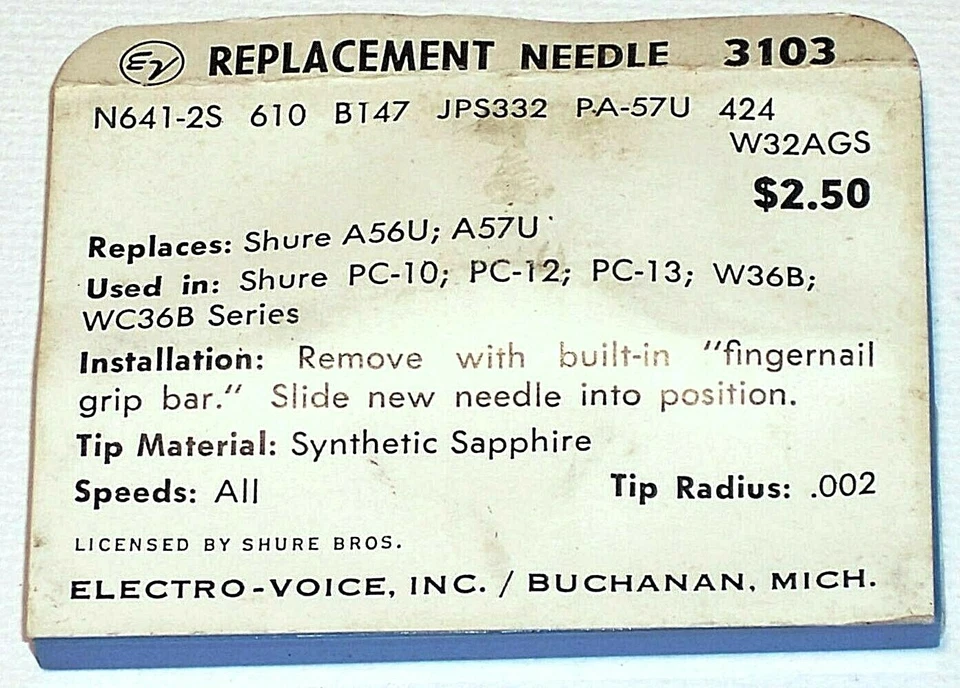 Jewell 3-speed record NEEDLE N641-2s for Shure A57U EV3103 W32AGS JPS-332 751-S2 - Image 4 of 4