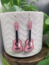 2.5 Silver-tone Guitar Acrylic Charm Dangle Earring Set New Free Ship B4529