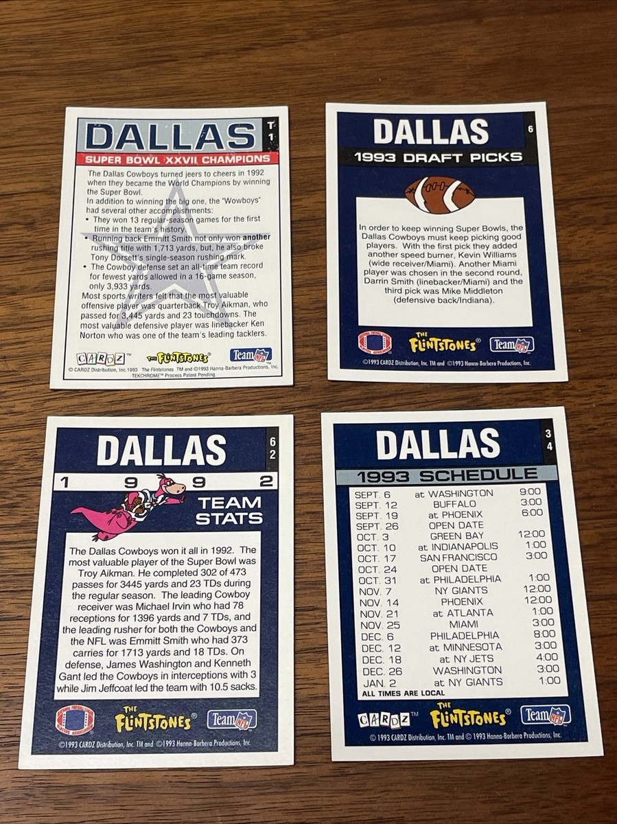 Flintstones NFL Dallas Cowboys Football Trading Cards T1-6-62-34