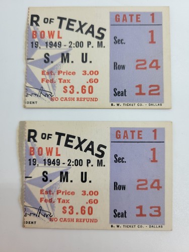 Lot of 4 SMU COTTON BOWL FOOTBALL GAME TICKET STUBS From 1949 - Picture 2 of 6