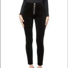 Good American Pants Womens 10 30 Black Good Waist Velvet Exposed Zip Bottoms