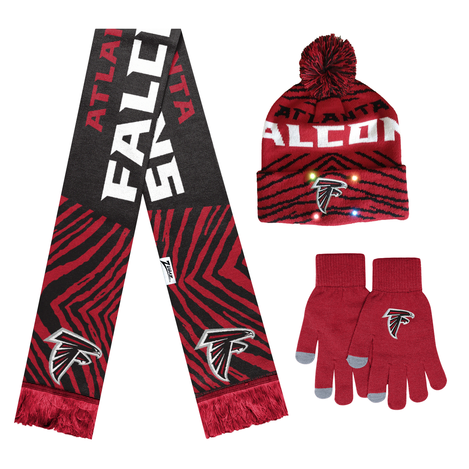 Уличный комплект FOCO X Zubaz NFL Collab из 3-х перчаток, шарфа и шляпы, Atlanta Falcons