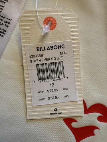 NEW Billabong Girl’s Rashguard Swimwear Top Only Sz 12 Stay 4 Ever Print White - Picture 5 of 9