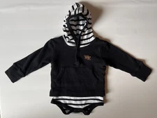 Wake Forest Newborn Hooded Bodysuit Faux Layered Hoodie Logo Striped Black Snaps