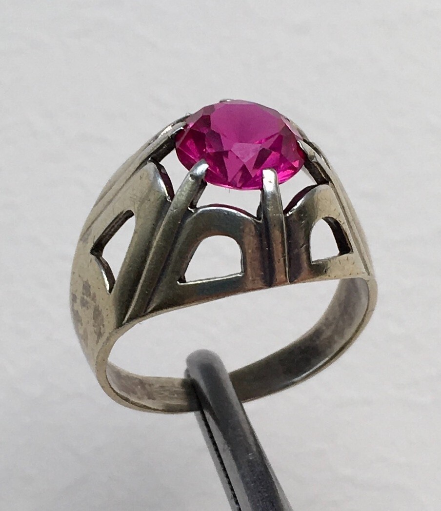 Ring №53 Vintage Soviet Red Ruby Silver Ring 875☆… - image 8