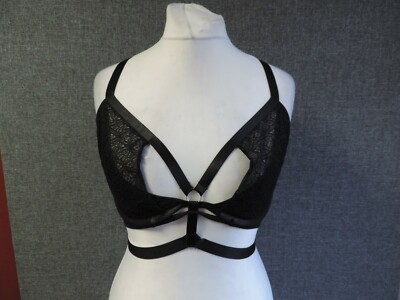 Wolf & Whistle Käfig-BH mit Spitze & Netz schwarz UK 30FF LN112 OO 13