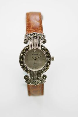 Majestron Uhr Damen Edelstahl Silber Leder Brown Wasserfest Weiß Quarz