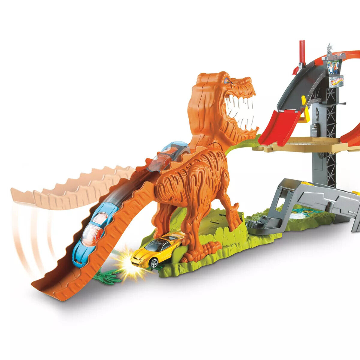 2011 Hot Wheels T-Rex Takedown Track Play Set Dino Sounds 18 Cars