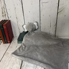Modern Baby Gray White Ears Elephant Lovey 12” Baby Security Blanket