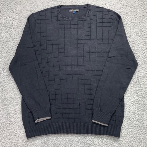 Vince Camuto Sweater Mens XLT Tall Black Pullover Crew Neck Long Sleeve Check - Picture 2 of 11
