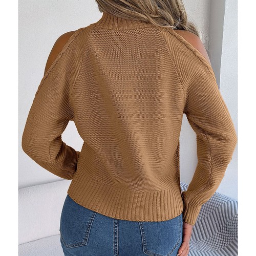 Women's Pullover Sweater Long Sleeve Knitted Off The Shoulder High Neck Knitwear - Bild 10 von 19