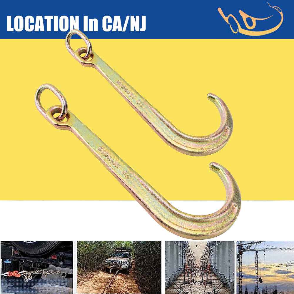 15" Inch J Hook Heavy Duty Grade G70 Tow Axle Strap Wrecker Roll Back Clevis 5400