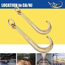 (2 Pack) 15" Inch J Hook Grade G70 Tow Axle Strap Wrecker Roll back Clevis 5400#