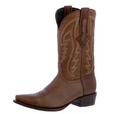 Mens Brown Cowboy Wear Boots Western Dress Solid Leather Snip Toe Botas Vaquero